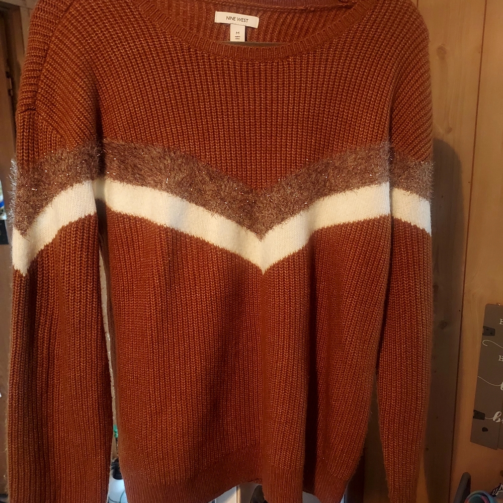 Nine West Brown Sweater with White and Tan Accents